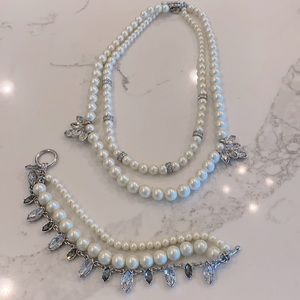 Ann Taylor pearl and diamond strand necklace and bracelet